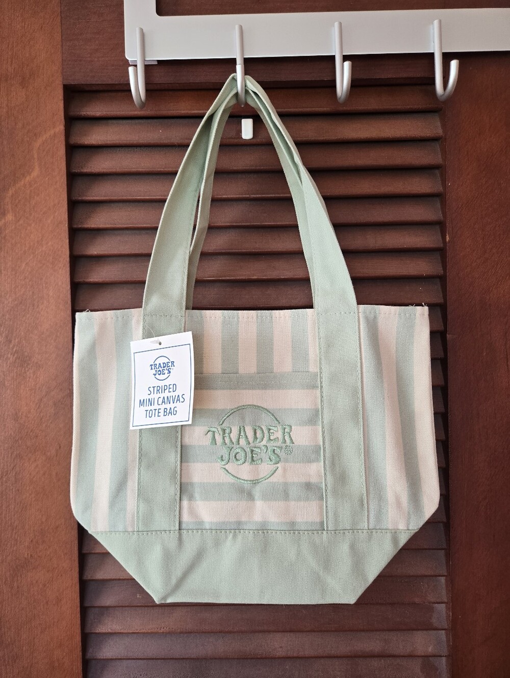 NWT Trader Joe's Mini Striped Tote Bag In Mint Green